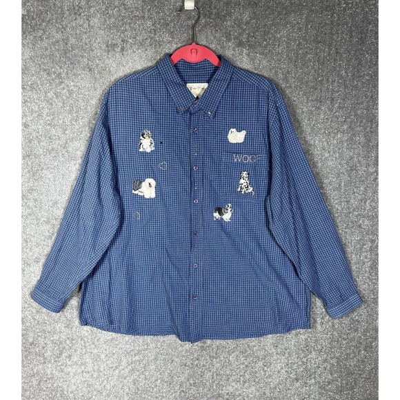 Bobbie Brooks DOG Patch BLING Woof DOGS Button Up Shirt Vintage Womens‎ 22W/24W - Picture 1 of 16